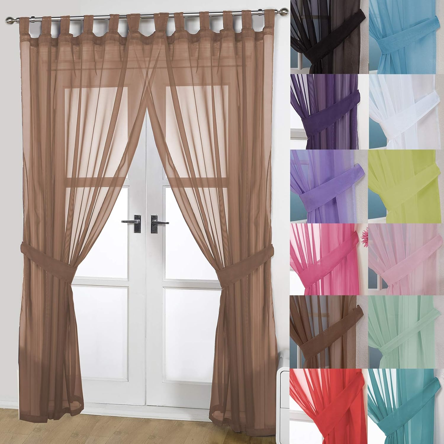 John Aird Pair Of Woven Voile Tab Top Curtain Panels. Free Tiebacks