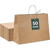 GSSUSA 16x6x12 Large Brown Paper Bags with Handles 50Pcs, Kraft Paper Gift Bags Bulk Bags for Small Business, Grocery & Retail, Boutique Shopping, Merchandise Packaging