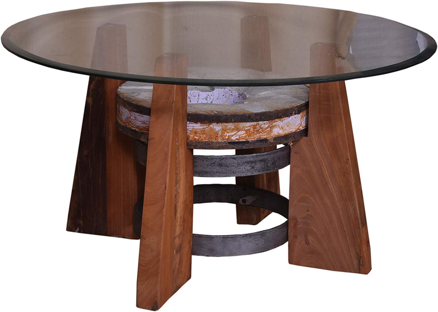 Lorin Coffee Top (Knock-Down), Living Room, Glass, Round Wooden Accent Table, Rustic Wood-Natural, Brown