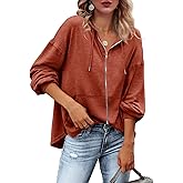 Zatanaroni Womens Zip Up Hoodies Loose fit Sweatshirt Casual Long Sleeve Shirts for Women Pullover Tops With Pocket