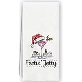 Bnzolyoia Martini Christmas Kitchen Towels - Bar Towels for Baterder, Funny Christmas Bar Decor, Martini Lovers Gifts, Feelin'Jolly Dish Towels for Kitchen Bathroom, 16x24 Inch