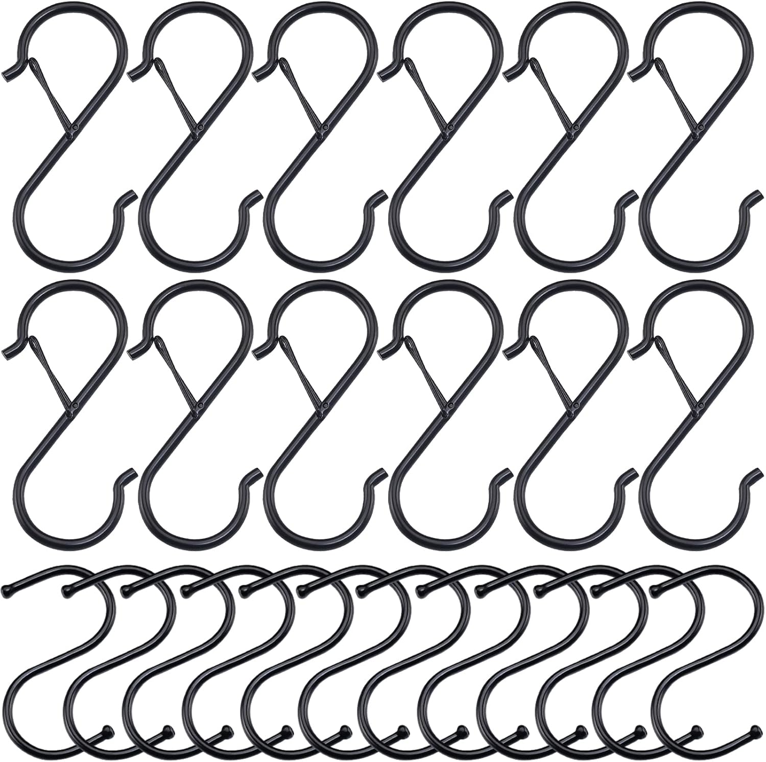 Outdoor Hanging Brackets - TUCEWP 24 Pack Hooks for Hanging 12 Pack 3.5 Inch Black S Hooks with Safety Buckle and 12 Pack 2.5 Inch Small Metal S Hooks Rustproof Heavy Duty Hanging Hooks for Plants, Cup，Bag，Closet