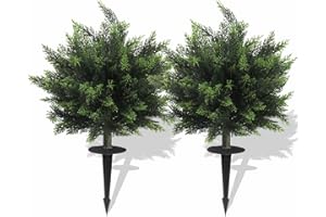 MELLI WELLI 26.1inch Artificial Topiary Tree Set of 2 Beautiful Realistic Faux Cedar Pines Christmas Trees UV Rated Fake Shrubs for Front Porch Faux Plants Indoor and Outdoor Decor