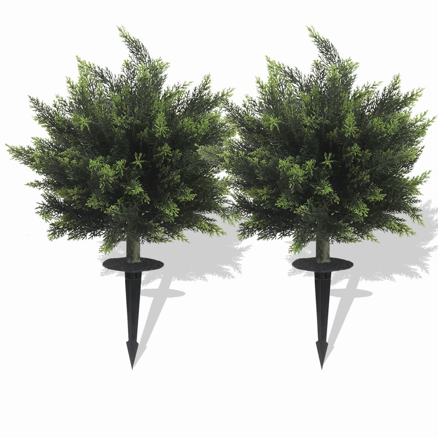 Photo 1 of 28inch Artificial Topiary Tree Set of 2 Beautiful Realistic Faux Cedar Pines Christmas Trees UV Rated Fake Shrubs for Front Porch Faux Plants Indoor and Outdoor Decor