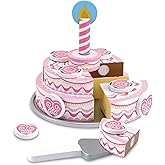 Melissa & Doug Triple-Layer Party Cake Wooden Play Food Set - Birthday Cake Pretend Food Play Set for Toddlers, Kids Ages 3+