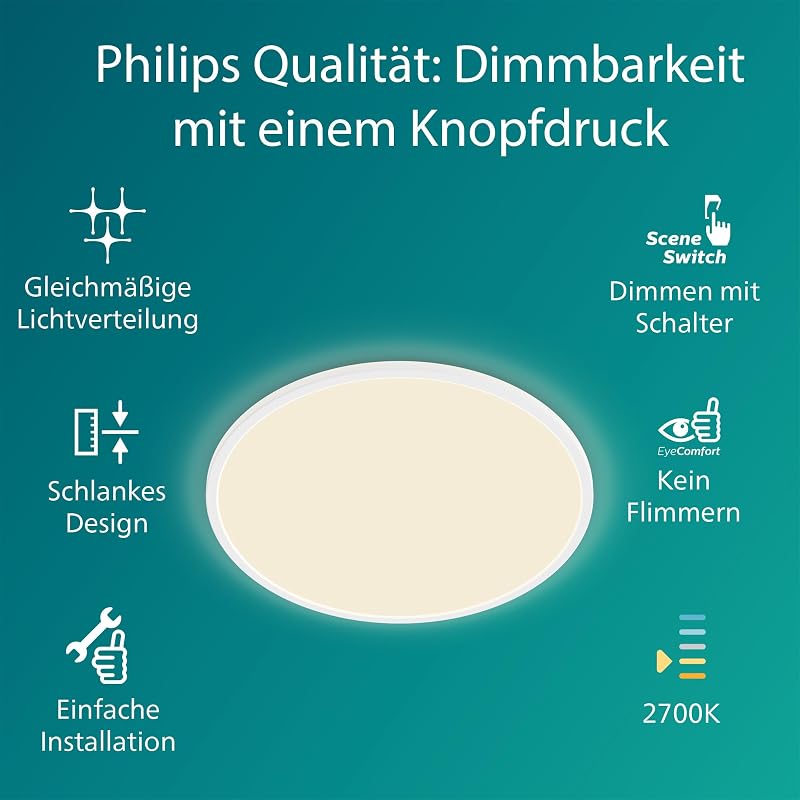 LED SceneSwitch Deckenleuchte (15 W), 3 Helligkeitsstufen, warmweißes Licht, energiesparende Raumbeleuchtung mit EyeComfort, weiß, 25cm