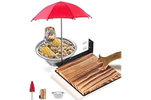 KARSHALL Squirrel Feeder Picnic Table with Umbrella,Removable Bowl with Drainage Holes,Wood Squirrel Feeder,Corn Cob Squirrel Feeders for Outside,Easy to Fill Peanuts in Shell and Nuts(Carbonized Wood)