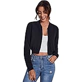 SweatyRocks Women's Casual Long Sleeve Solid Zip Up Coat Crop Bomber Jacket