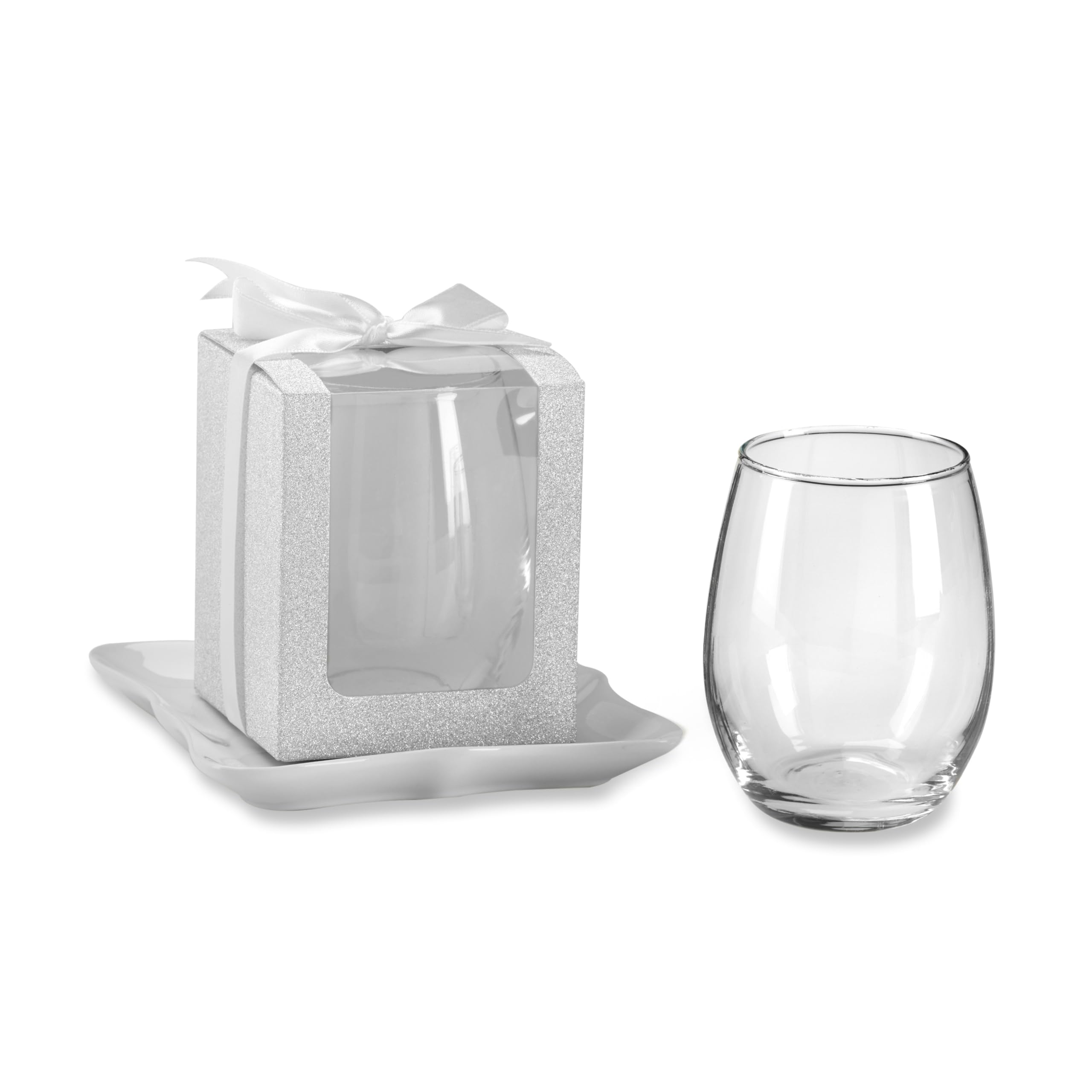 Kate Aspen Silver Shimmer Display/Gift/Favor Box, Wedding/Party Decoration, can Hold 9 oz. Stemless Wine Glasses (Set of 12)