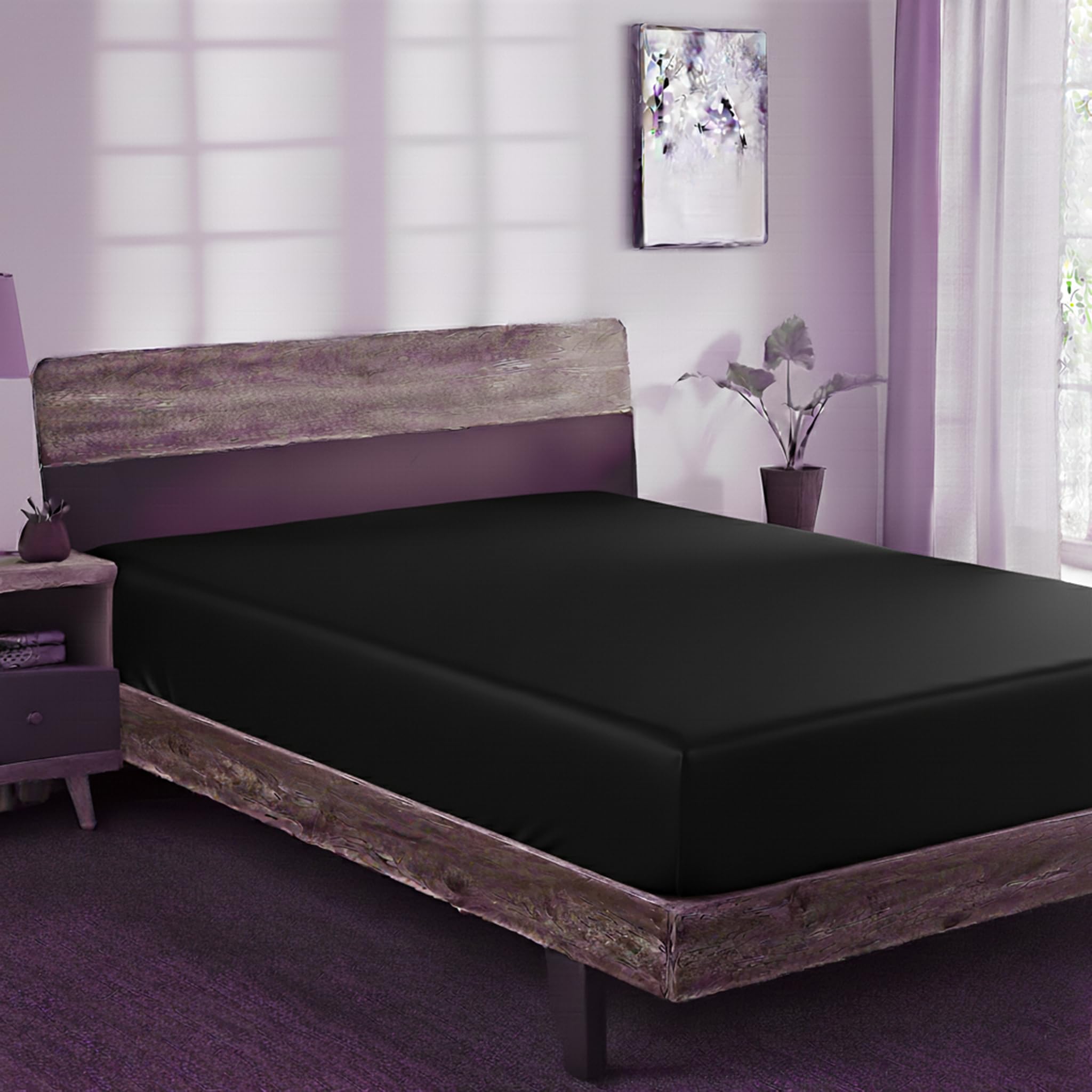 adsin Fitted Sheet Super Soft Deep Deep Pocket 10 inch (25 cm) Soft Brushed Microfibre Fabric Wrinkle and Fade Resistan Fitted Sheet Black (Super King)