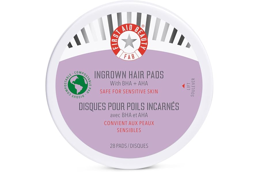 First Aid Beauty – Ingrown Hair Pads with BHA + AHA – Aftershave Treatment Pads to Help Prevent Razor Bumps for Men & Women – Exfoliate Underarms & Bikini Area – Compostable for Daily Use – 28 Pads