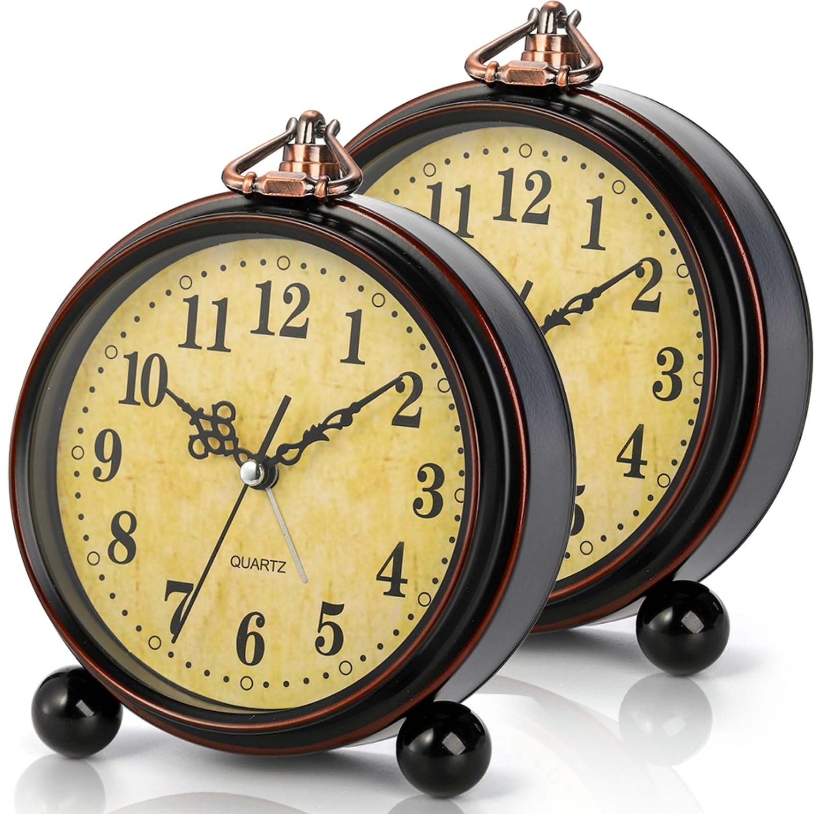 2 Pack Vintage Retro Analog Alarm Clocks, 5.2 Inch Silent Non Ticking Small Table Clock, Battery Operated Desk Clocks for Bedroom, Elegant Bedside Gift Clock for Living Room, Office, Room Decor