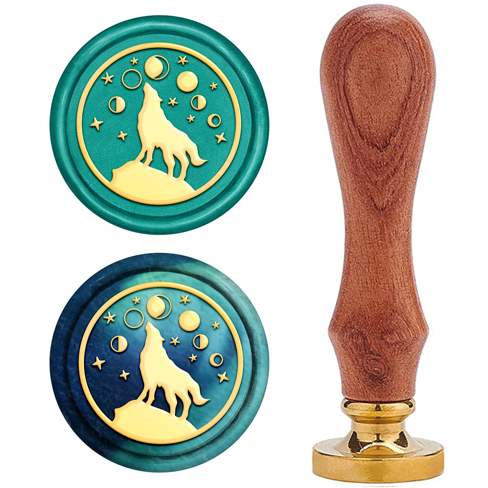 CRASPIRE Wax Seal Stamp Wolf Animal Sealing Wax Golden Wax Seal 25mm Removable Brass Head Natural Wood Handle for Envelope Invitation Wedding Embellishment Letters Decoration Gift