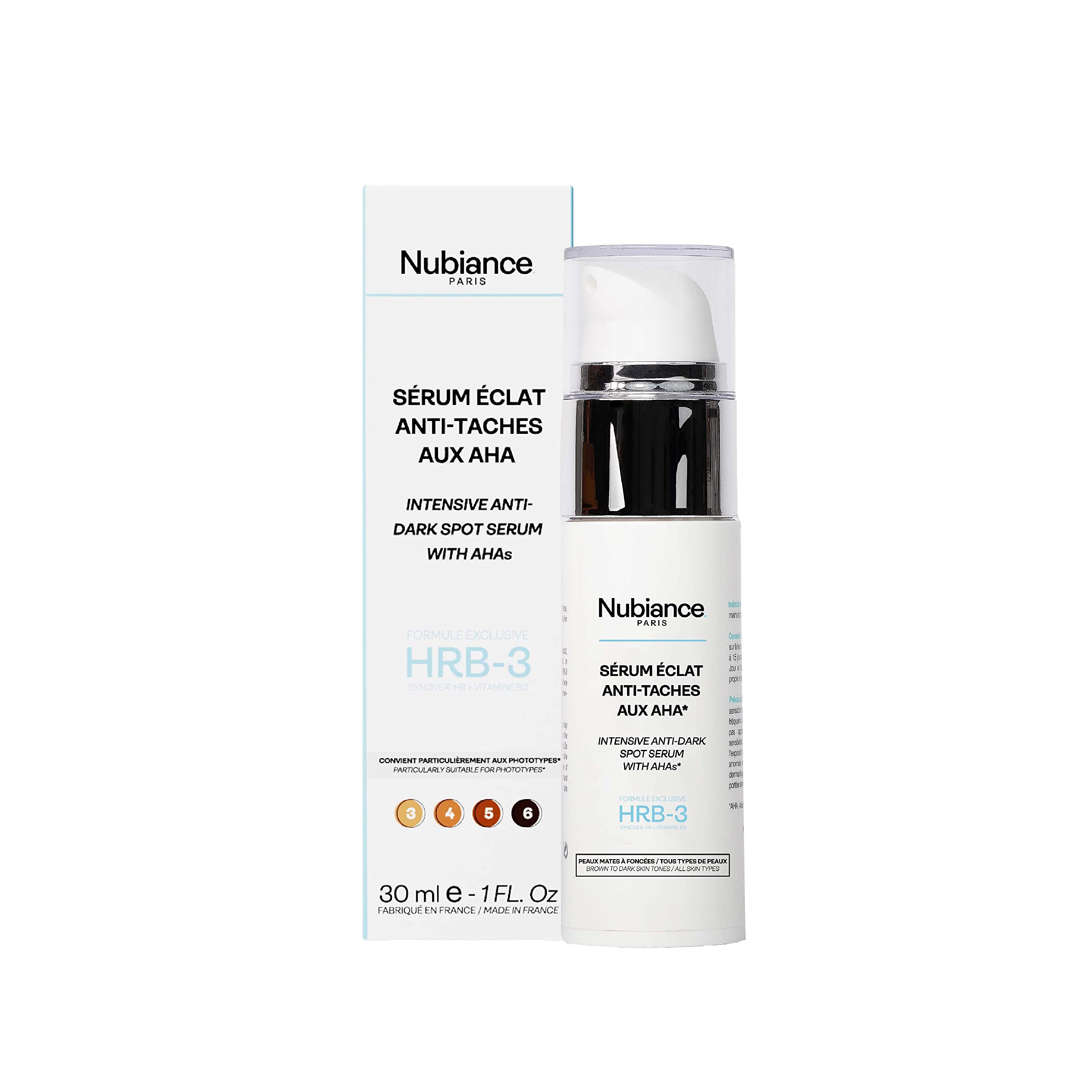 NUBIANCE - Anti Dark Spot Serum with AHA HRB-3-30ml - For Black, Matte and Mixed Skins - Exfoliating Face Care - Against the Appearance of Pigmentary Spots - Powerful tone unifying Cream