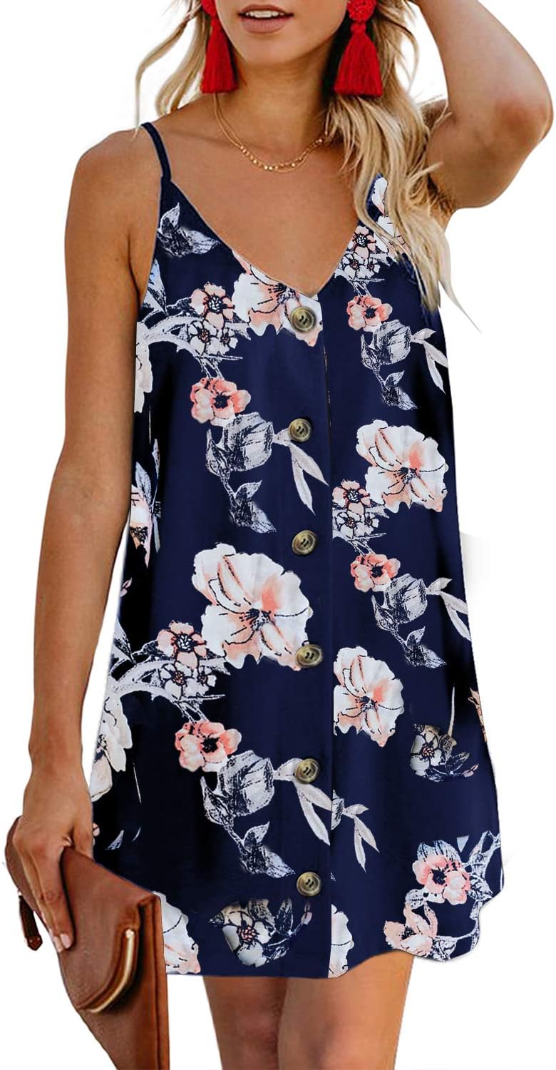 Womens Flower Printed Elegant Vest Dress Casual Sleeveless Summer Dresses Blue X-Large 20 22