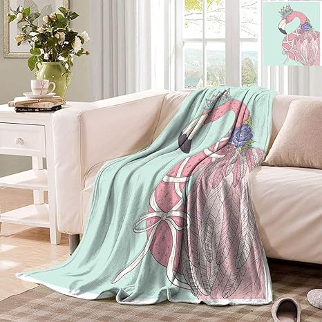 Amazon Com Datiansun Flamingo Manta Supersuave Lindo Flamenco Flor Corona De Cinta De Cuento De Hadas Ninos Ilustracion Todo El Ano Manta Para Sofa Cama 70 X 50 Bebe Azul Palido Rosa Blanco