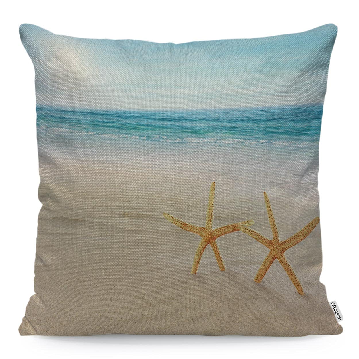 WONDERTIFY Beach Starfish Cushion Cover Seas Oceans Blue Sky Seashells Sand Pillowcases for Men Women, Pillow Cover Living Room Farmhouse 45X45 Cm