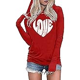 KUEDFEU Cute Valentines Hoodie for Women Cute Love Heart Casual Shirt Lightweight Long Sleeve Hoodies Pullover Tops