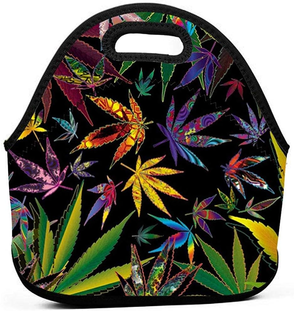 Neopreno Trippy Multi Marijuana Leaf Weed Bolsa de almuerzo portátil
