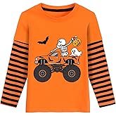 Toddler Little Boy Girl Halloween Shirt Pumpkin Face Glow in The Dark Skeleton Dinosaur Tshirt Long Sleeve Kid Tee Top