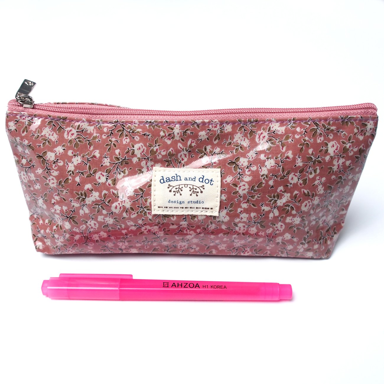 Flower Rain Pencil Pouch with AHZOA H1 Highlighter, Pen Case, Cosmetic