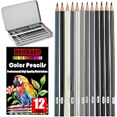 HUJUGAKO 12 Grey Colored Pencils,Oil Based Colored Drawing Pencil Set for Adults Coloring Books Drawing Sketching Art Supplies