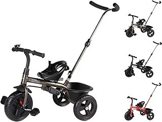 Clamaro 'Buttler Basic' 2in1 Kinderwagen Dreirad ab 1 Jahr mit lenkbarer Schubstange, mit flüsterleisen Gummireifen, Vor- und Rücklauf, Kinderdreirad für Jungen und Mädchen - Bronze