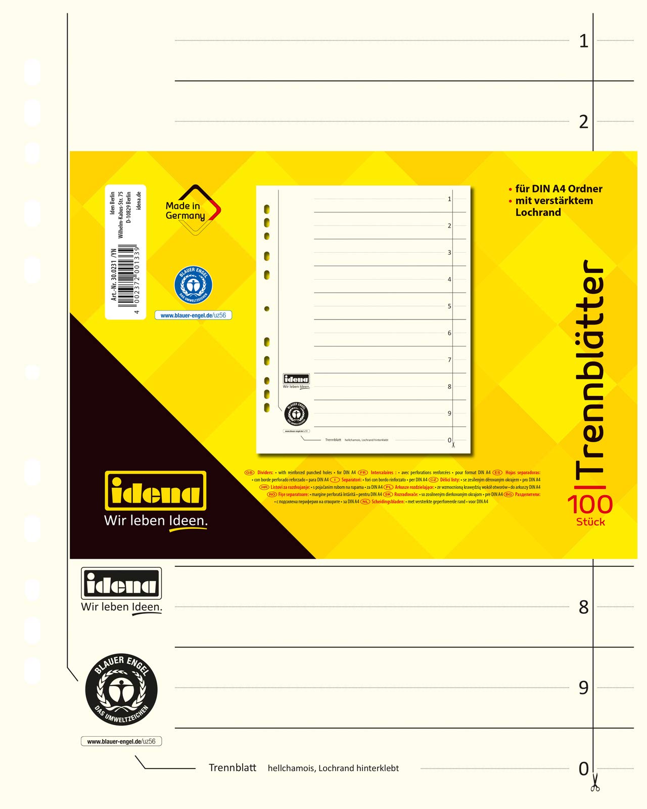 Idena 300231 Dividers A4 Pack of 100