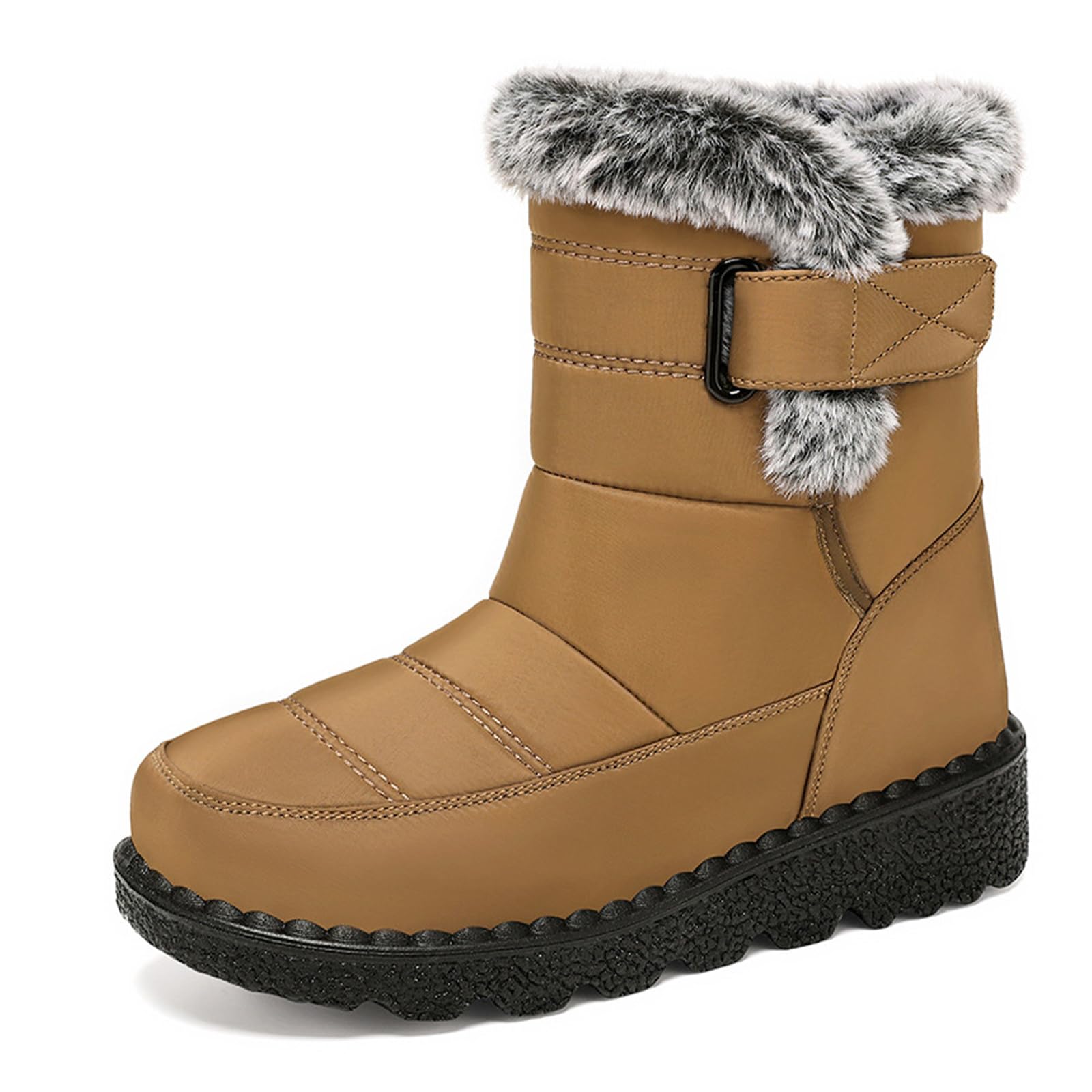 Photo 1 of *MINOR DAMAGE - USED*
GHIBHNA Women'S Pu Waterproof Snow Boots Winter Plus Velvet Non-Slip Warm Outdoor Ankle Boots Suitable For Light Camping Fur Lined Sneaker (brown,9)