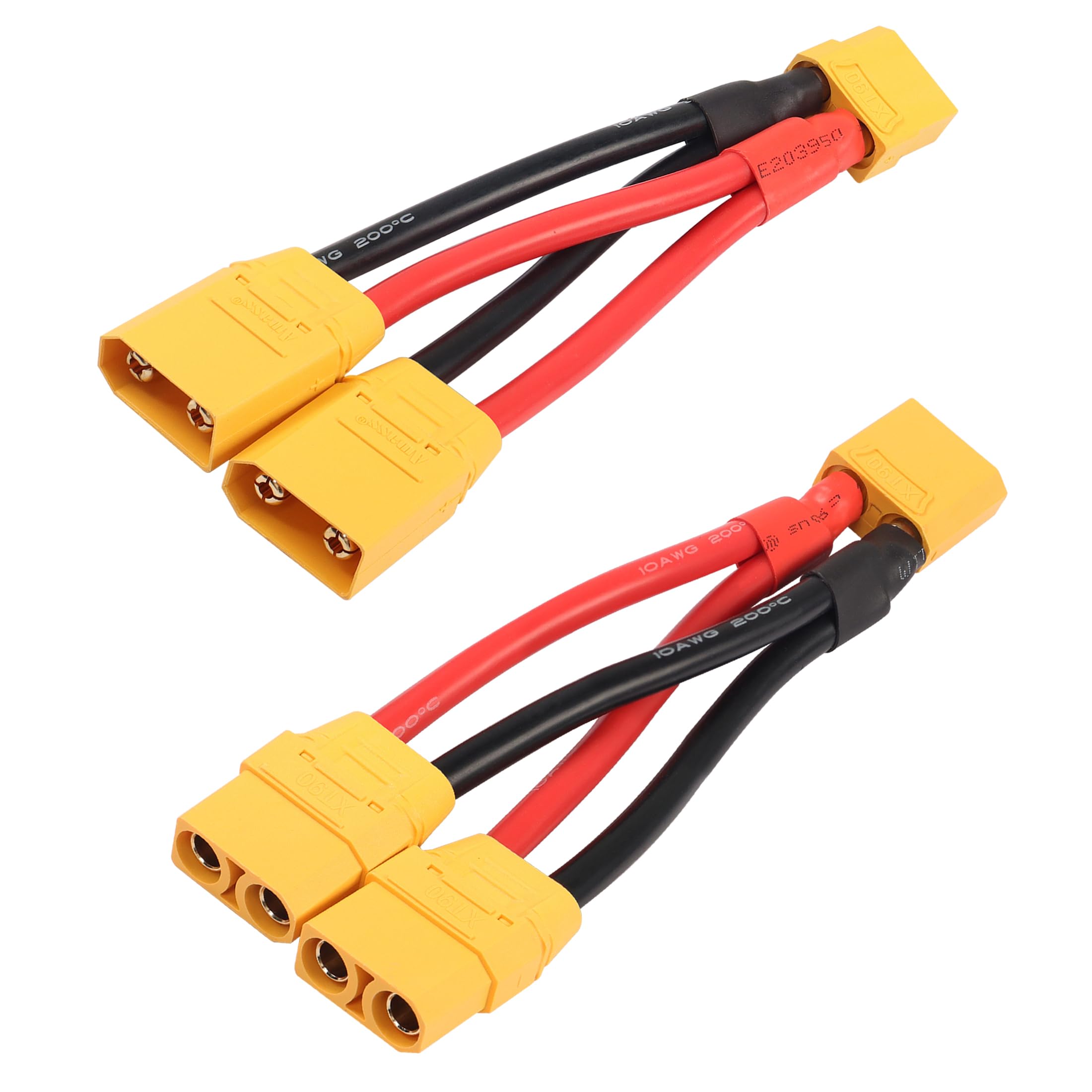 XT90 Parallel Y Splitter Battery Connector YACSEJAO 10AWG XT90 1 to Dual Extension Wire Cord for Quadcopters Multirotors RC LiPo Battery, 1 Pair