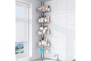 PKBD 4-Tier Rustproof Tension Shower Caddy, for Bathtub Shampoo Storage Bathroom Organizer, Adjustable Shower Shelves from 23