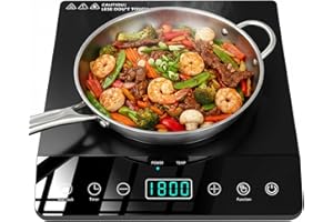 JollyOne Single Burner Induction Cooktop, 1800W Portable Induction Cooktop 1 Burner Large 8 inch Heating Coil, 12 Temp Settin