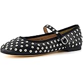 CUSHIONAIRE Flashy Women’s Bling Studded Mary Jane Flats | Comfortable Memory Foam, Faux Leather, Lightweight, Wide Widths Available