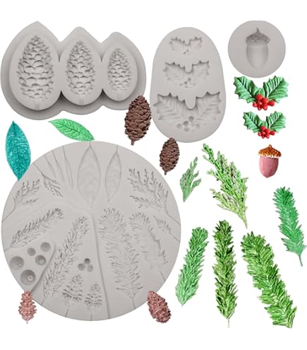 MINFEIDMS Christmas Silicone Molds Christmas Pinecone Chocolate Baking Molds For Cake Decoration Cupcake Topper Candy Chocolate Gum Paste Polymer Clay