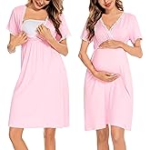 SWOMOG Women 3 in 1 Delivery/Labor/Nursing Nightgown Short Sleeve Pleated Maternity Sleepwear for Breastfeeding