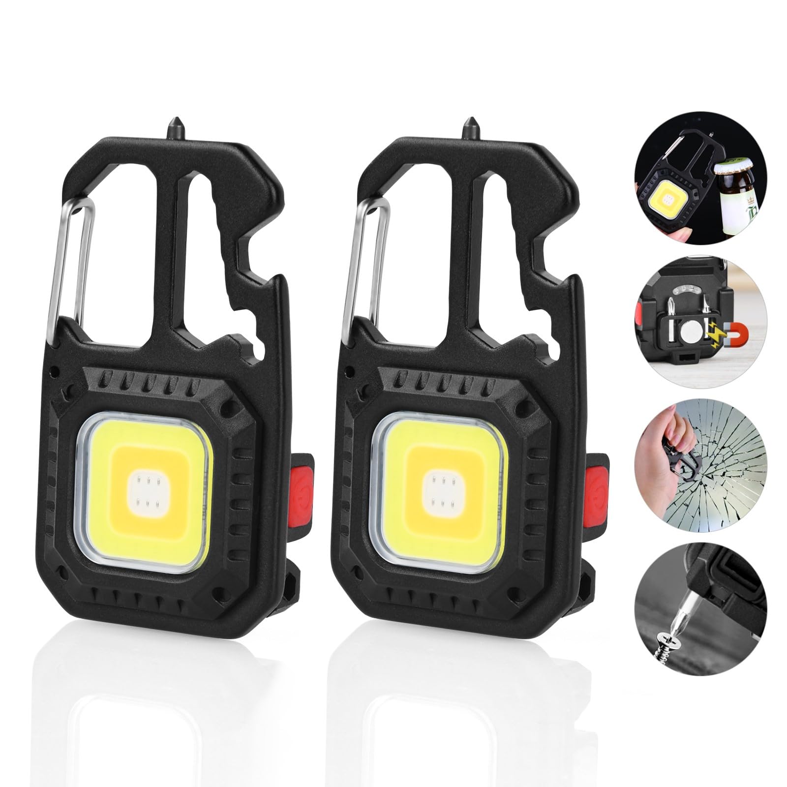 URAQT Upgraded LED Keychain Flashlight, 1000 Lumens Mini LED COB Flashlight, 7 Modes USB Rechargeable Flashlight with Window Breaker, Magnet Design, Hook, Waterproof Pocket Light for Daily Use — image 1