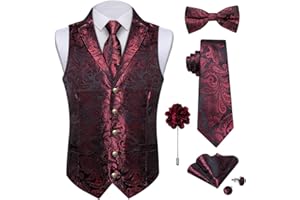 DiBanGu Silk Paisley Vest for Men Wedding Waistcoat and Necktie Bowtie Lapel Pin Set 7PCS Dress Vests for Suit or Tuxedo