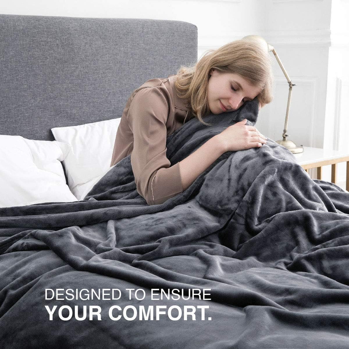 MOONLIGHT20015 Fleece Throw Blanket Dark Grey 5ft x 6.5ft, Soft Cosy Fluffy Blankets for Sofa/Couch/Bed - Image 3
