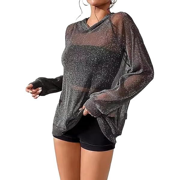 トップス Theredthread S sheer hoodie sparkles THEREDTHREAD / ザレッドスレッド】S sheer hoodie sparkles