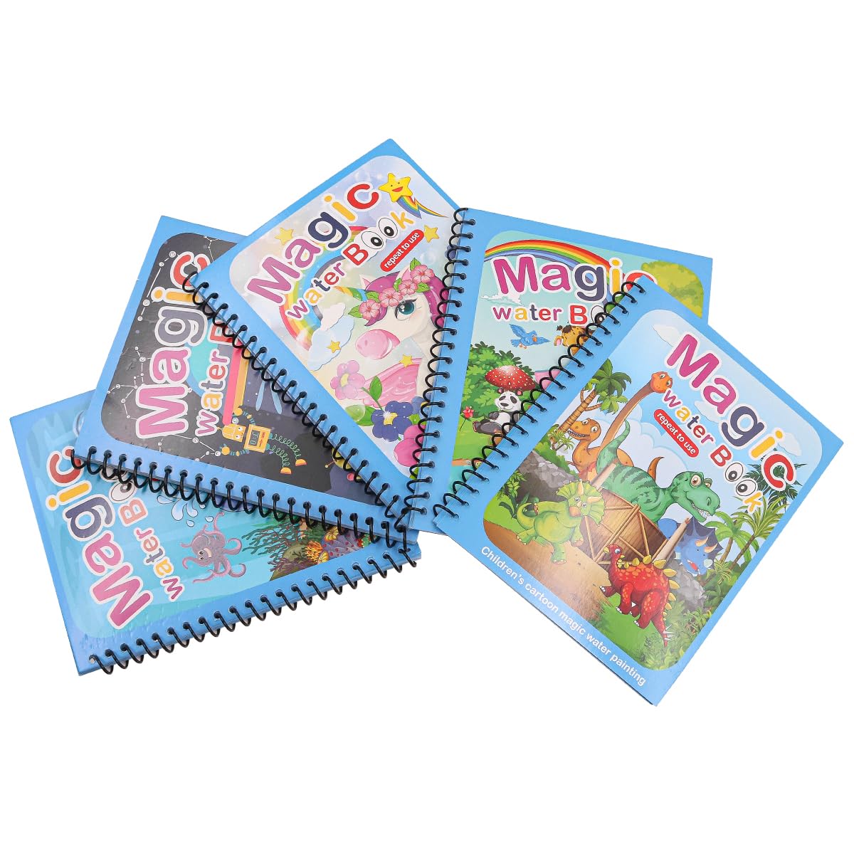 POFET 5 PCS Water Magic Colouring Book Reusable Water Colouring Books with Water Pen Magic Water Colouring Book for Boys Girls