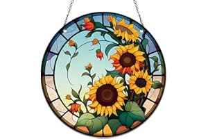 ZZHAOYI 5.9'' Sunflower Acrylic Window Hanging Flower Sun Catcher Decor Stained Panel Hangings Wall Art Decor Gift for Daughter,Mom,Grandma (Style A)