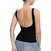 DAGGLOSA Women's Sexy Open Back Racerback Tank Top with Built-in Bra, Ribbed Slim Fit Breathable Soft Summer Camisole