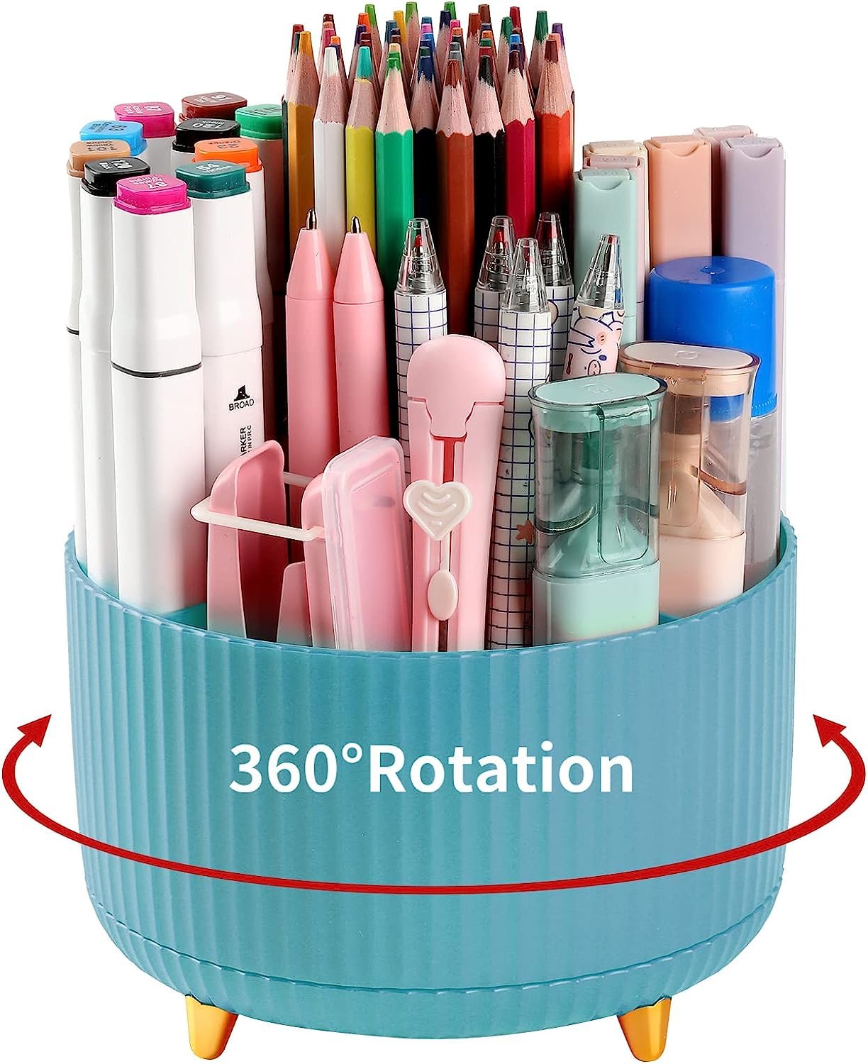 Pencil Pen Holder for Desk, 5 Slots 360°Degree Rotating Pencil Pen Organizers for Desk, Desktop Storage Stationery Supplies Organizer, Cute Pencil Cup Pot for Office, School, Home, Art Supply (Blue) — image 1
