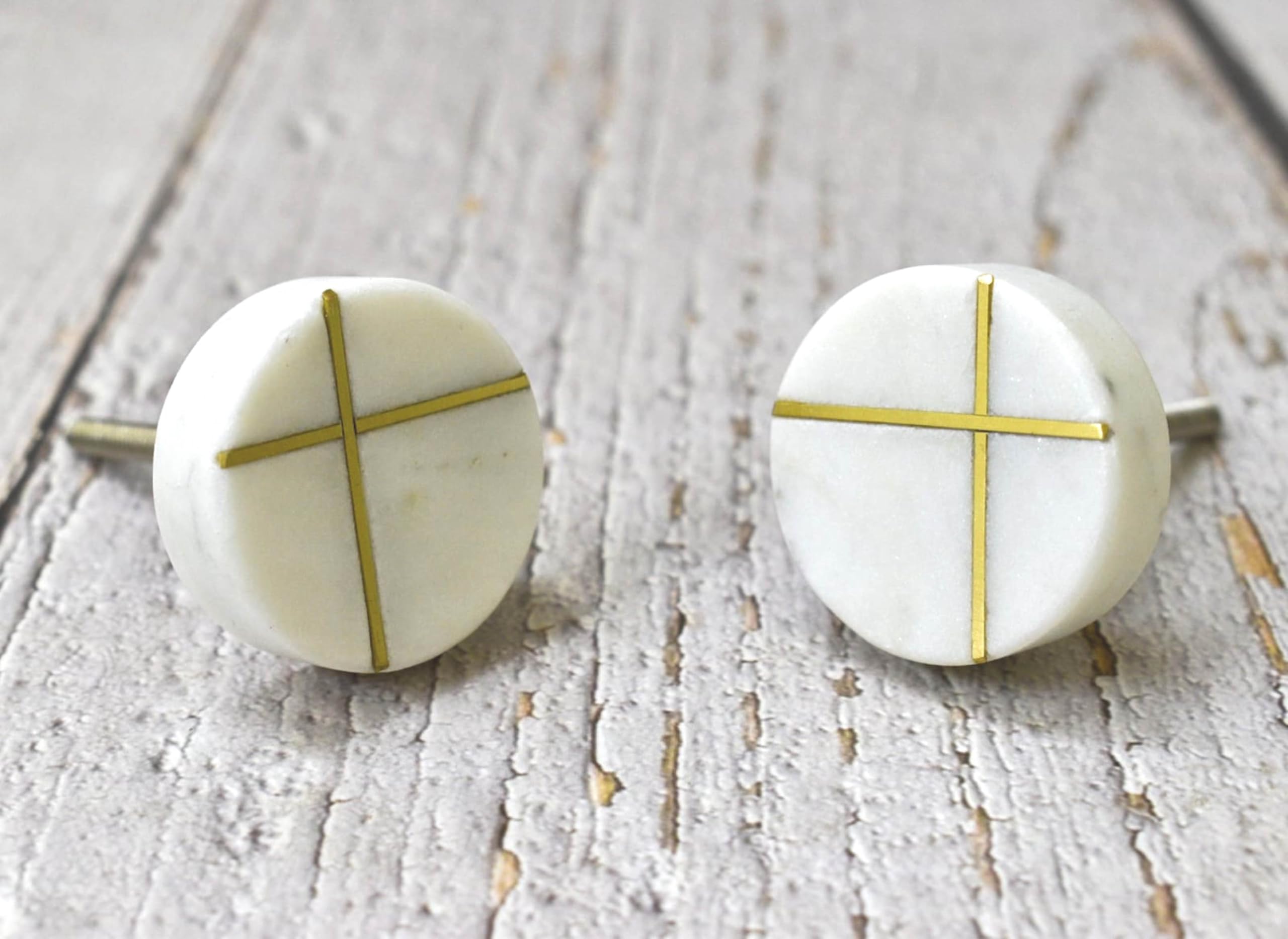 ARTISNO Round Marble Brass Knob, Modern Cabinet Knob, Decorative Hardware, Furniture Hardware, Cabinet Handles, Dresser Pull, White,Set-6