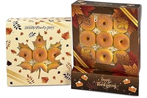 qiqee Thanksgiving Cookie Boxes with Window For Gift Giving Fall Treat Boxes 10x10x2.5 inch 30Packs Pie Donut Bakery Box
