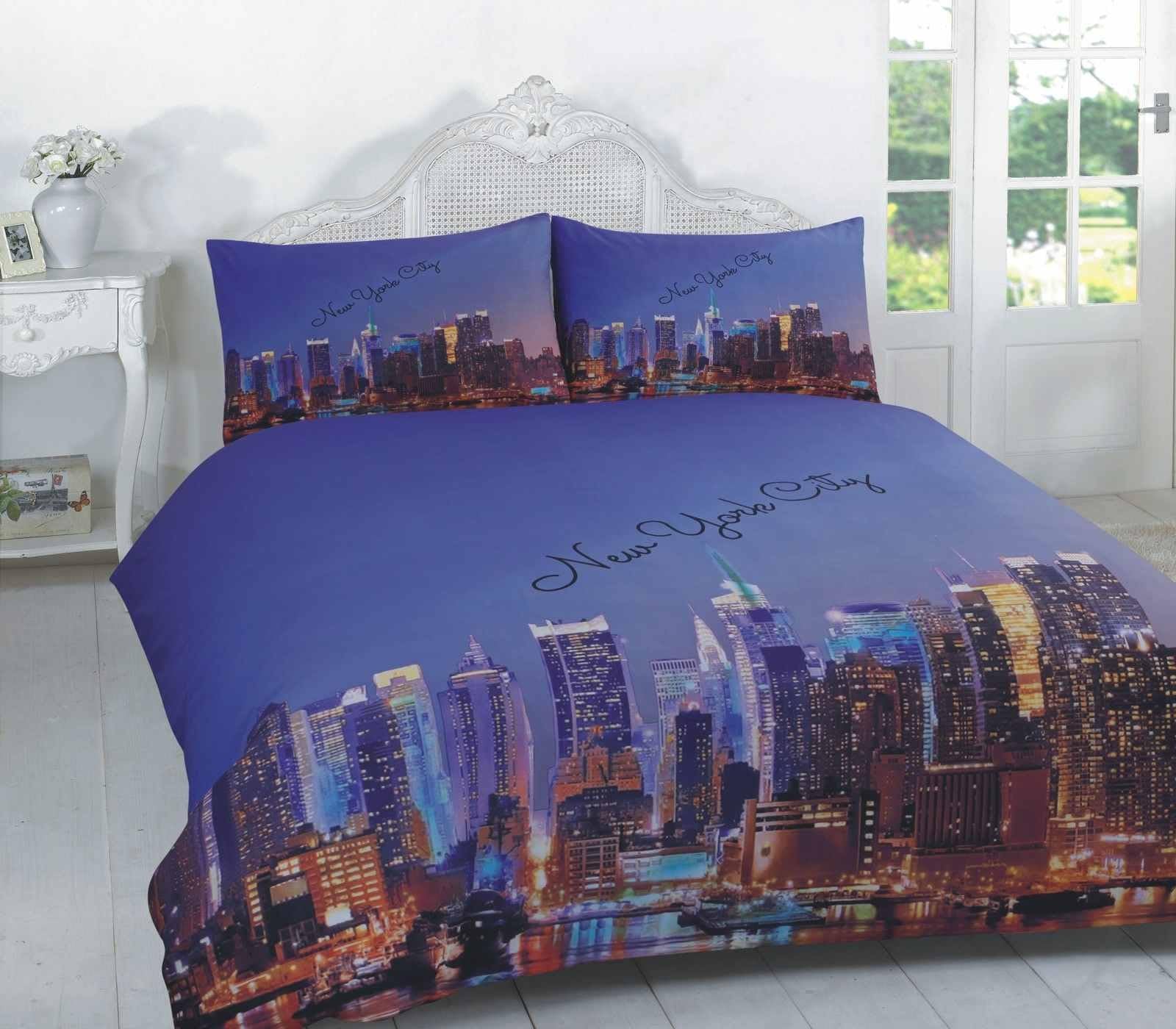 HOME TLC 3D NEW YORK CITY MANHATTAN SKYLINE PHOTOGRAPHIC DUVET QUILT COVER PILLOWCASE BEDDING SET SINGLE DOUBLE KING SUPERKING SIZE (Double)