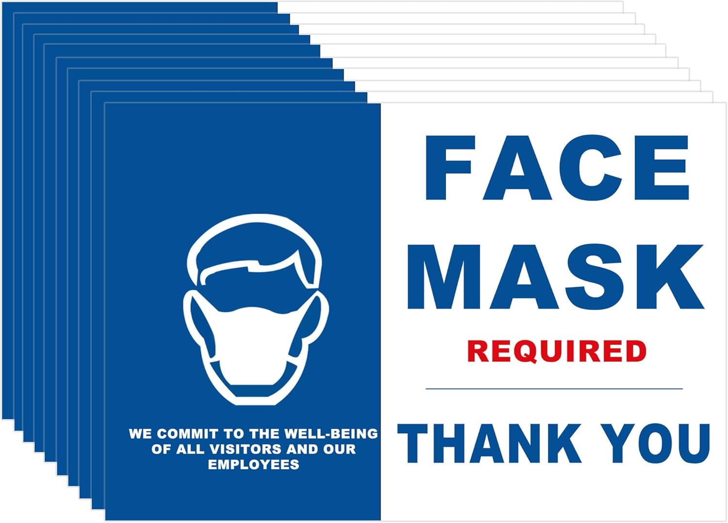 10 Pack Face Mask Required Sign Face Mask Required Decals Stickers Signs Wall Window Glass Signage Public Safety Decal, 10 x 7 Inch