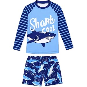Boy Swim Set Long Sleeve Rash Guard & Trunks Kids Swimwear Quick Dry 2-Piece Bathing Suit