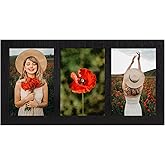 YESKAY 4x6 Collage Picture Frames, 3 Picture Frame 4x6, Rustic Black Wood Frame with Tempered Glass, 3 Opening 4 by 6 Photo Frame Wall Decor or Tabletop, 1 Pack