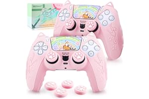 SIKEMAY PS5 Controller Skin 2 Pack, Cute Cat Paw PS5 Controller Cover Case Anti-Slip PS5 Accessories Silicone Skin Protective Controller Grip for Playstation 5 DualSense with 4 Thumb Grip Caps (Pink)